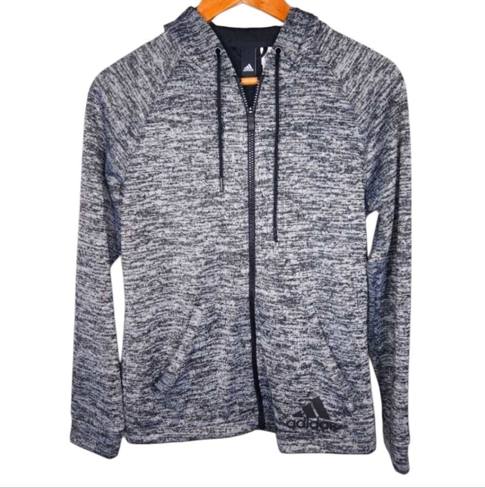 Adidas Hoodie Full Zip Heather Grey/Black Athletic Outerwear Jacket Sz S